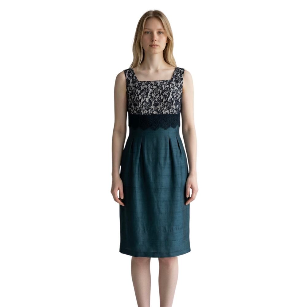 Vintage 50s Black Lace Nude Illusion Cocktail Dress Raw Silk Look Pinup Small -
